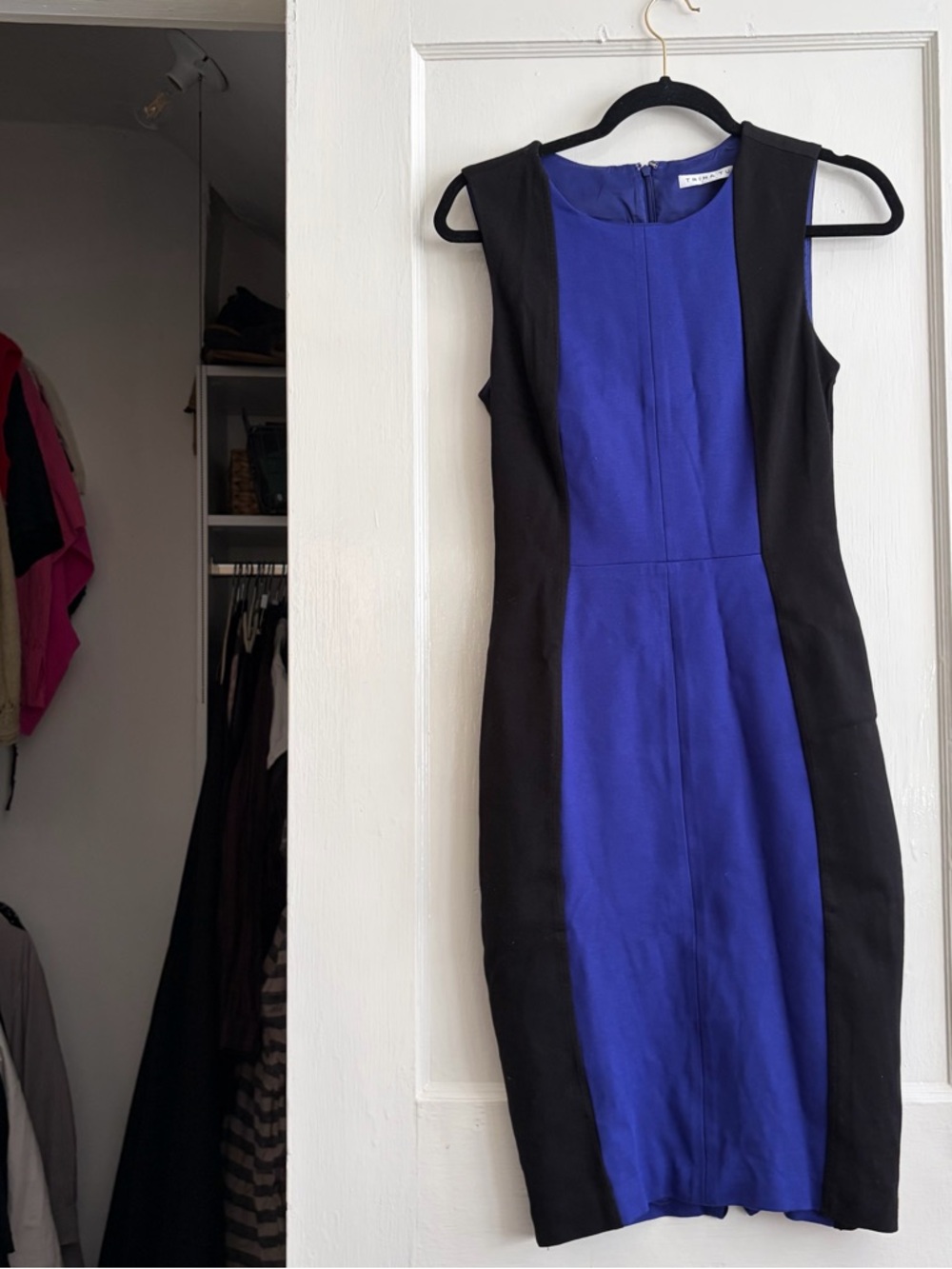 Trina Turk Royal Blue and Black Colorblock Midi Dress